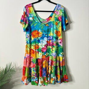 Jams World Hattie Day Glow Shift Dress Hawaiian Floral Multicolor Size